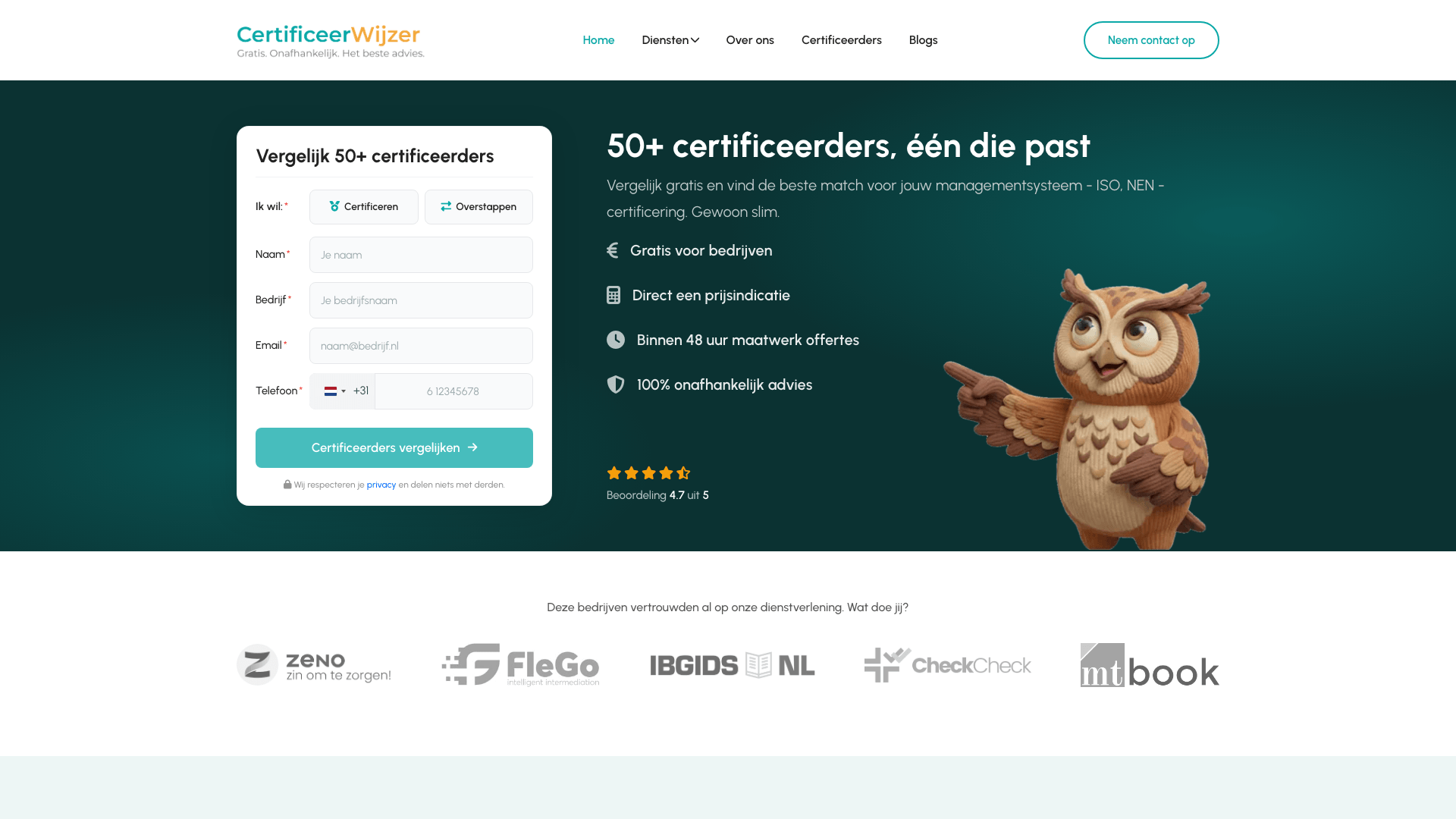 Screenshot van CertificeerWijzer