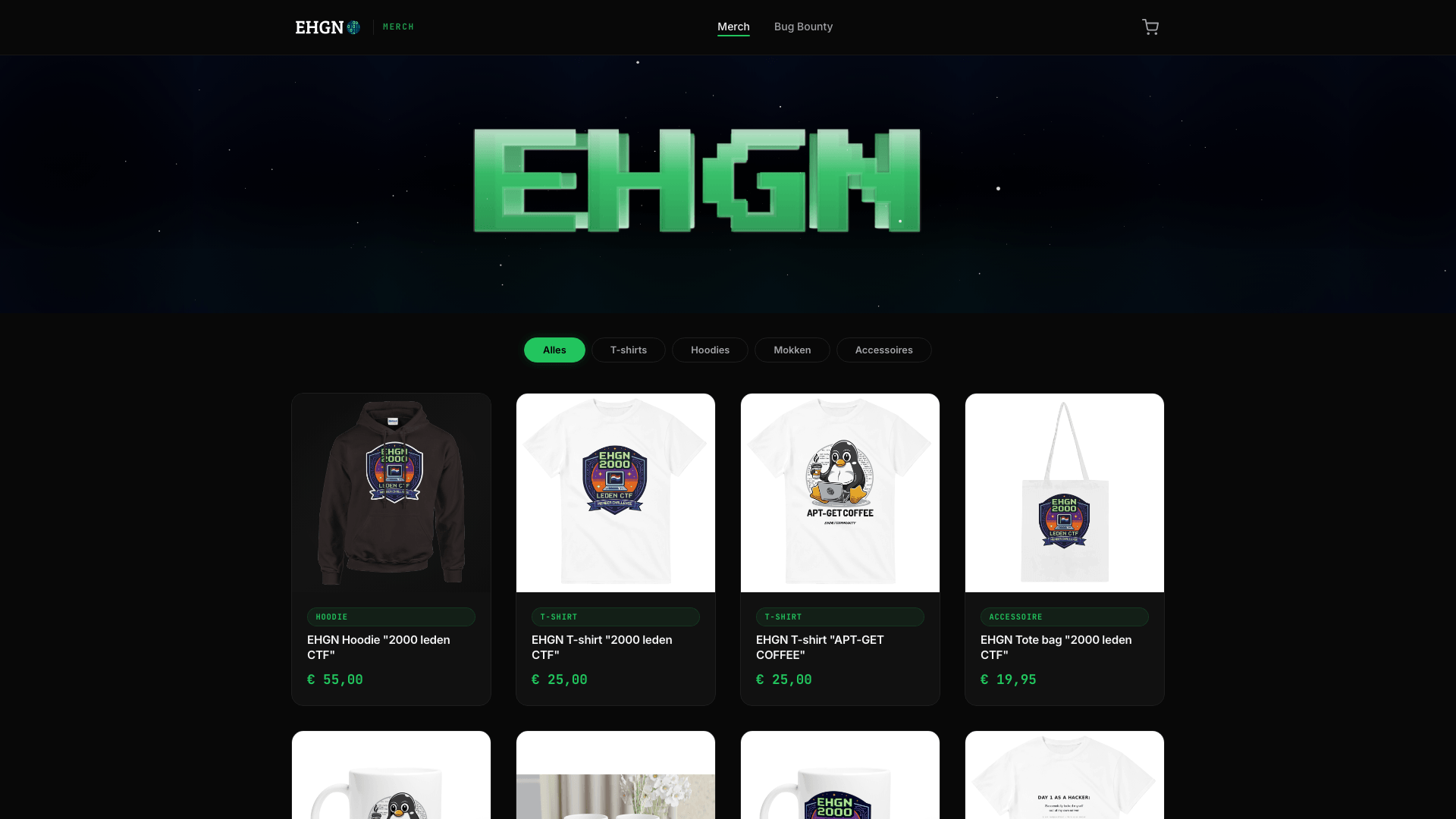 Screenshot van EHGN Shop